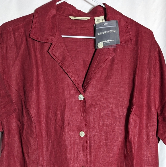 NWT EDDIE BAUER 100% Linen Burgundy Maxi Shirt Dress Size 16 - Picture 3 of 11